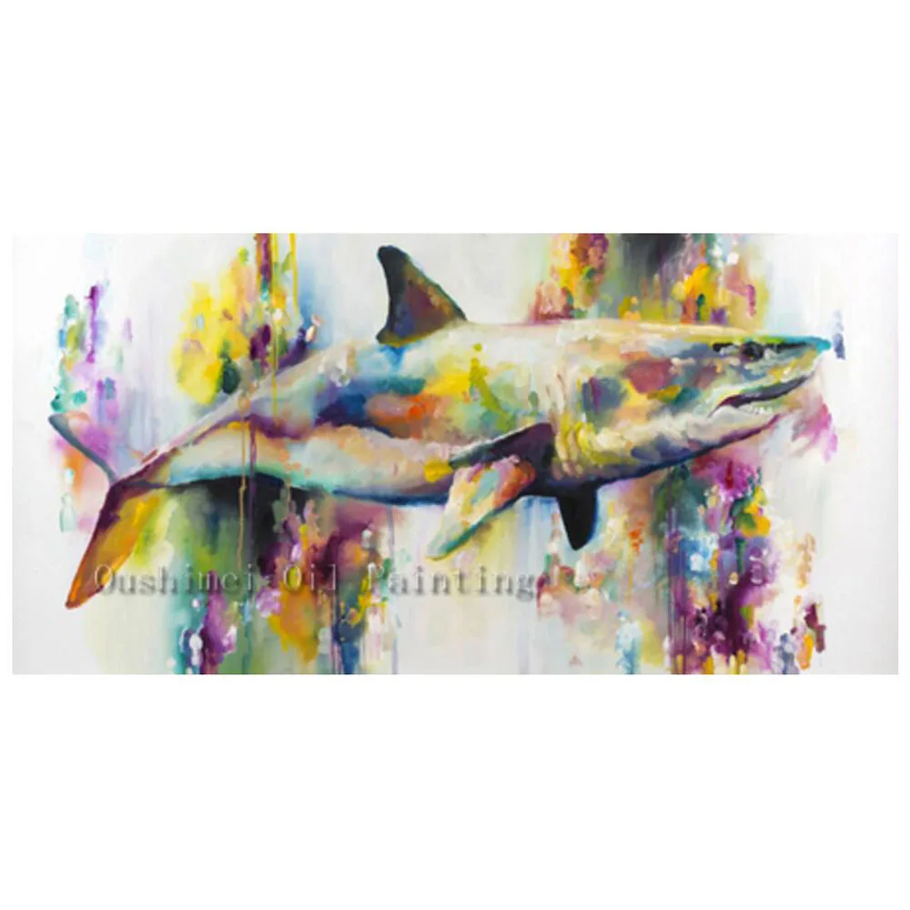 

X Series Hand-painted High Quality Shark Oil Painting On Canvas Impression Sea Animal Jaws Wall Painting Art Decoration