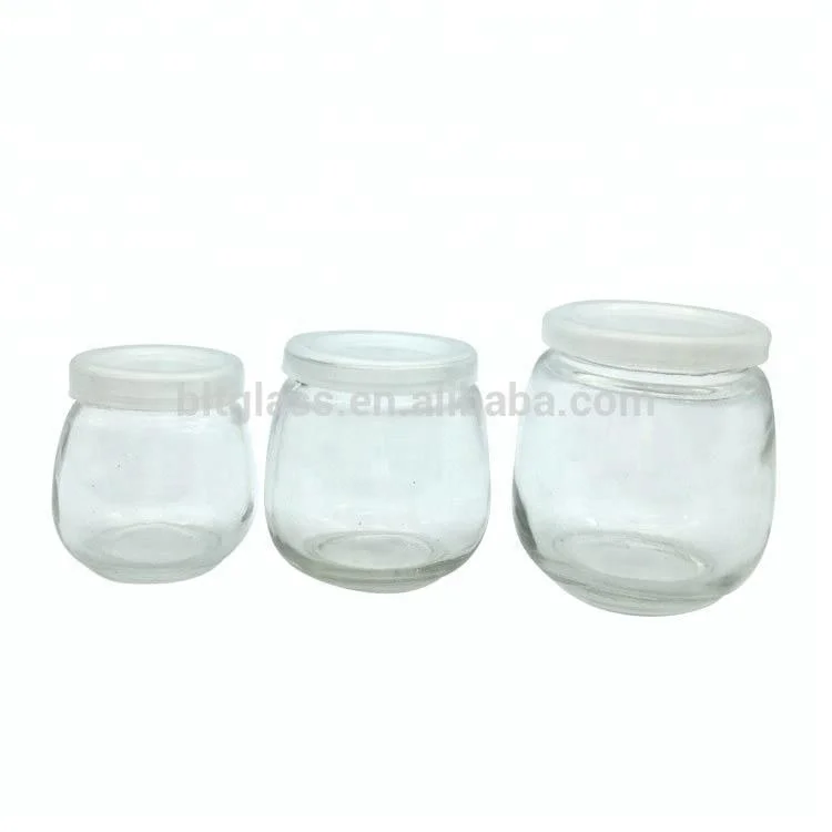 
Wedding decor 100ml 200ml 300ml Wide mouth dessert cruets glass pudding cup with plastic lid 