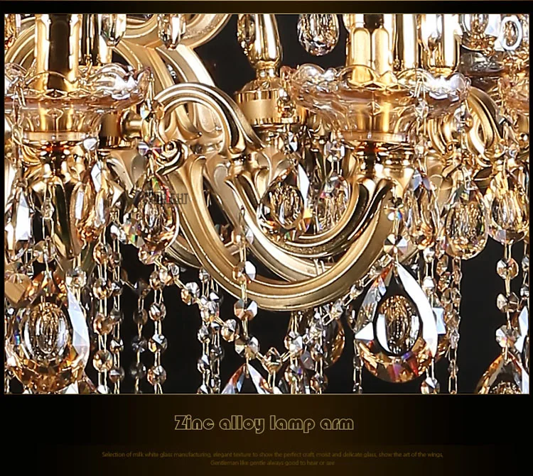 European zinc alloy gold crystal chandeliers pendant lights for the living room corridor of the hotel and villa