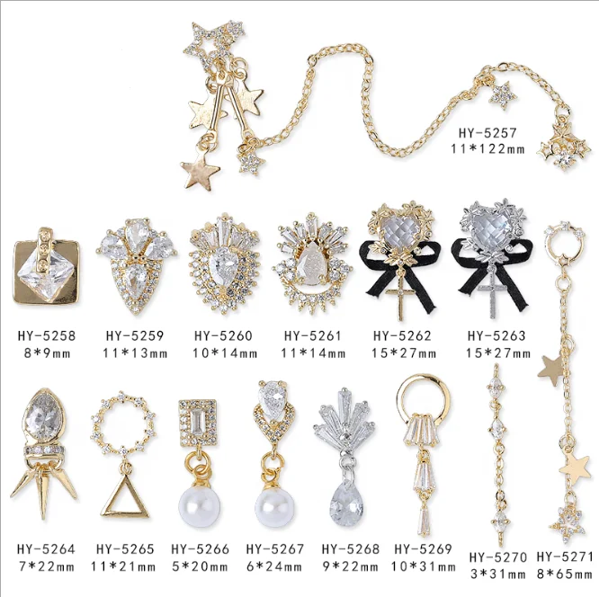 Manicure Zircon Jewelry Pentagon Star Manicure Diamond Chain Love Gem Pendant Nail Zircon Decoration