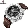 GOLDEN HOUR Leather strap pedometer activity tracker alarm running fitness sport lcd walking distance digital military watches