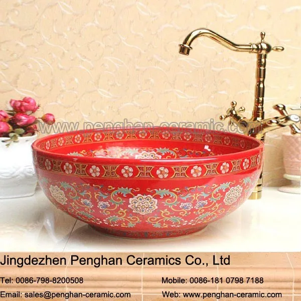 

Jingdezhen Nice Design Ceramic famille rose wash basin porscelain sink basin, Blue and white;can be customized
