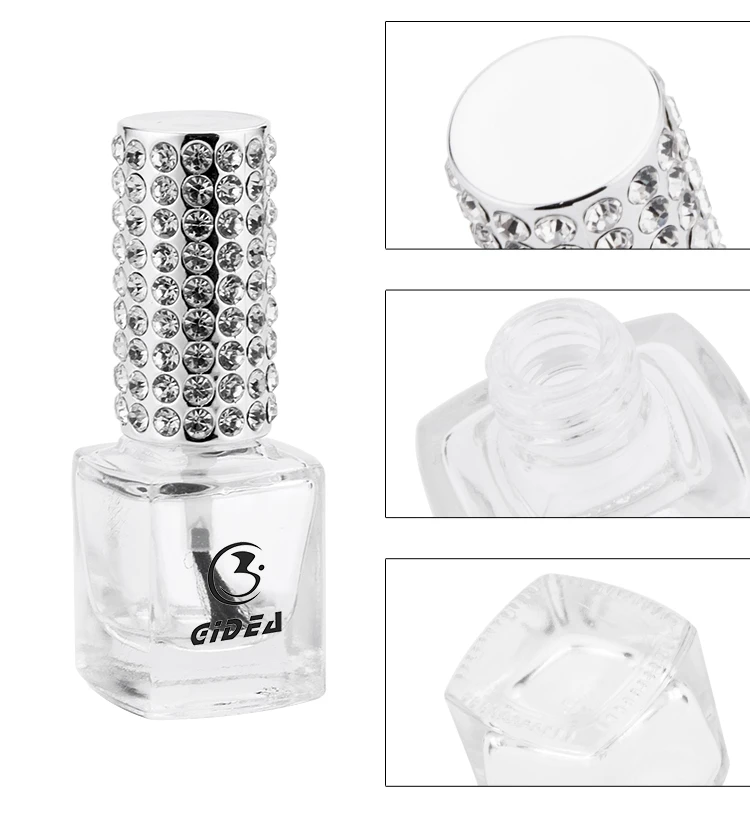 Design Your Own 10ml Clear Square Nail Polish Bottle With Sliver Cap