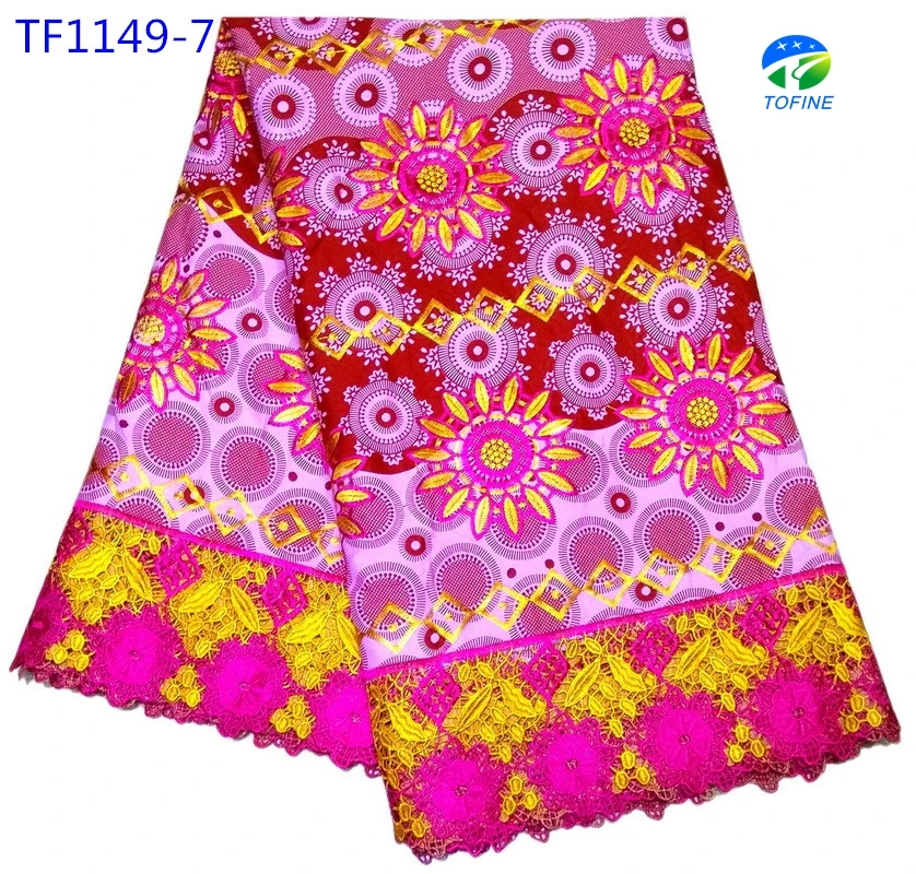 
New hot selling 100% cotton ankara holland wax print fabrics with embroidery lace 