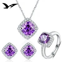 

China jewelry online fashion 925 sterling silver jewelry sets wholesale of purple crystal zircon jewelry