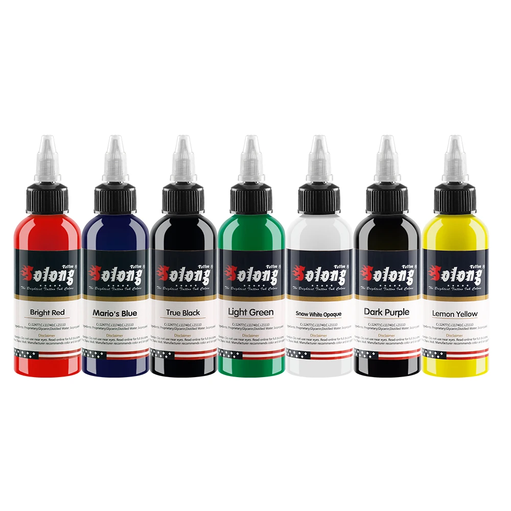 

Solong Wholesale World Famous Tattoo Ink 30ML Tattoo Supplies Ink Pigment 7 Colors Permanent Makeup Tattoo Ink