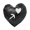 DIY Personalized Design Decorative Heat Transfer Printing Black Heart Sequin Pillow Cover