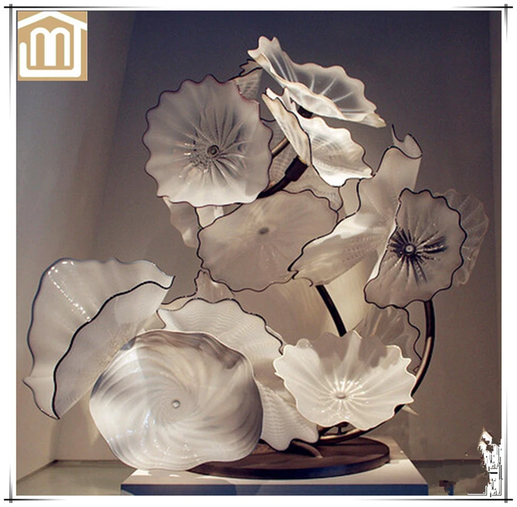 Modern Wholesale Handmade Blown Art Glass Garden Decoration White Lotus Flower Sculpture Buy