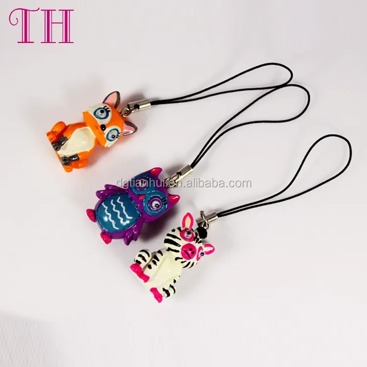 lower price good quality resin and nylon lovely animal shape mobile phone case chain for gift