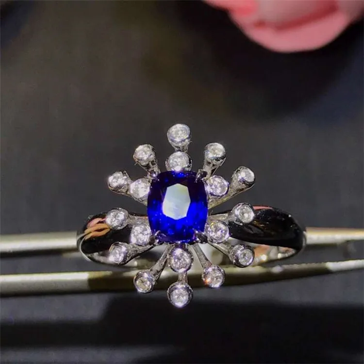 

Real Diamond Gemstone 18k Gold Jewelry 1.07ct Natural Unheated Blue Sapphire Ring