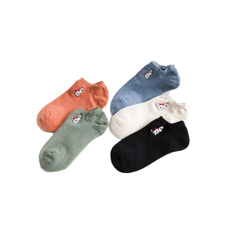 

Summer Colorful Embroidered Hippo Custom Schoolgirl Women Boat Socks