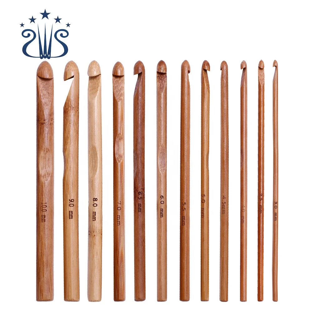 

12PCS Bamboo Knitting Needles Bamboo Crochet Hook for Hand Knitting Tool Set, Natural wood color