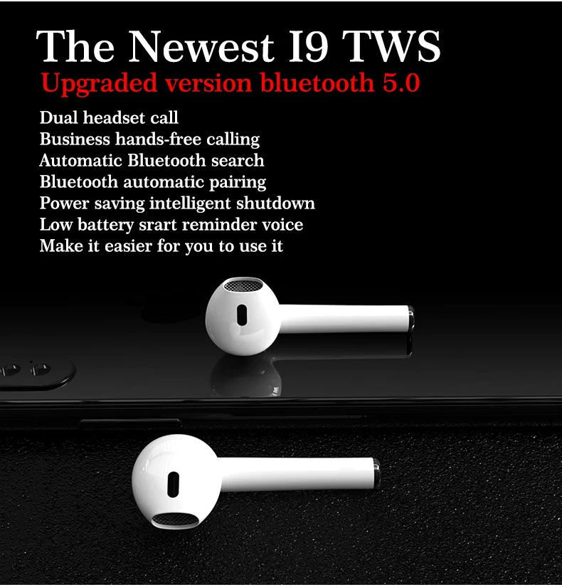 I9 TWS Earphone True Wireless Earbuds Twins bt 5.0  Headphones portable Stereo music Headset with Mic