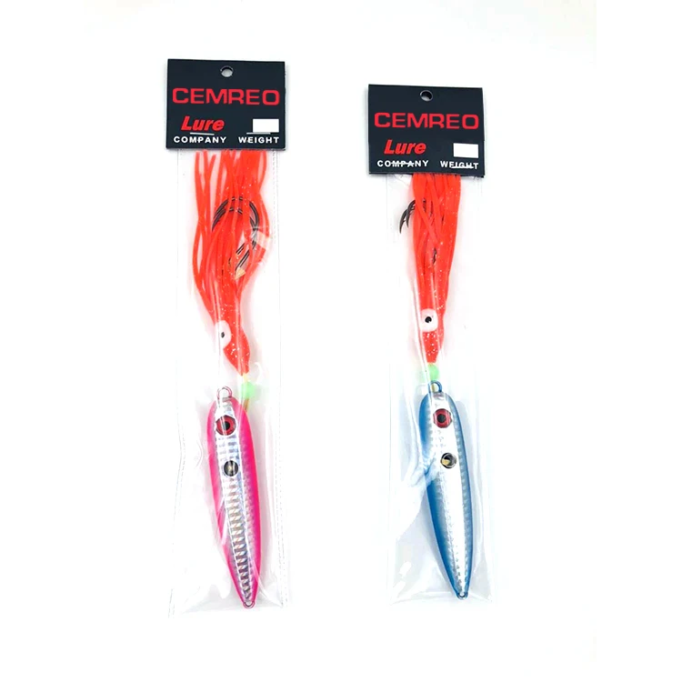 

CEMREO fluorescent lead head squid jig with BKK hook and Kevlar line, Blue/pink
