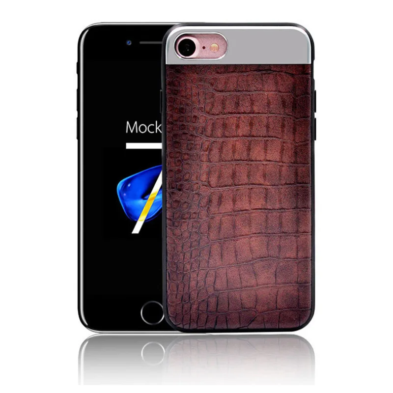 Retro Crodile Leather Joint Metal Back Cover for Iphone 6 / 7 / 8 Plus / X hard case