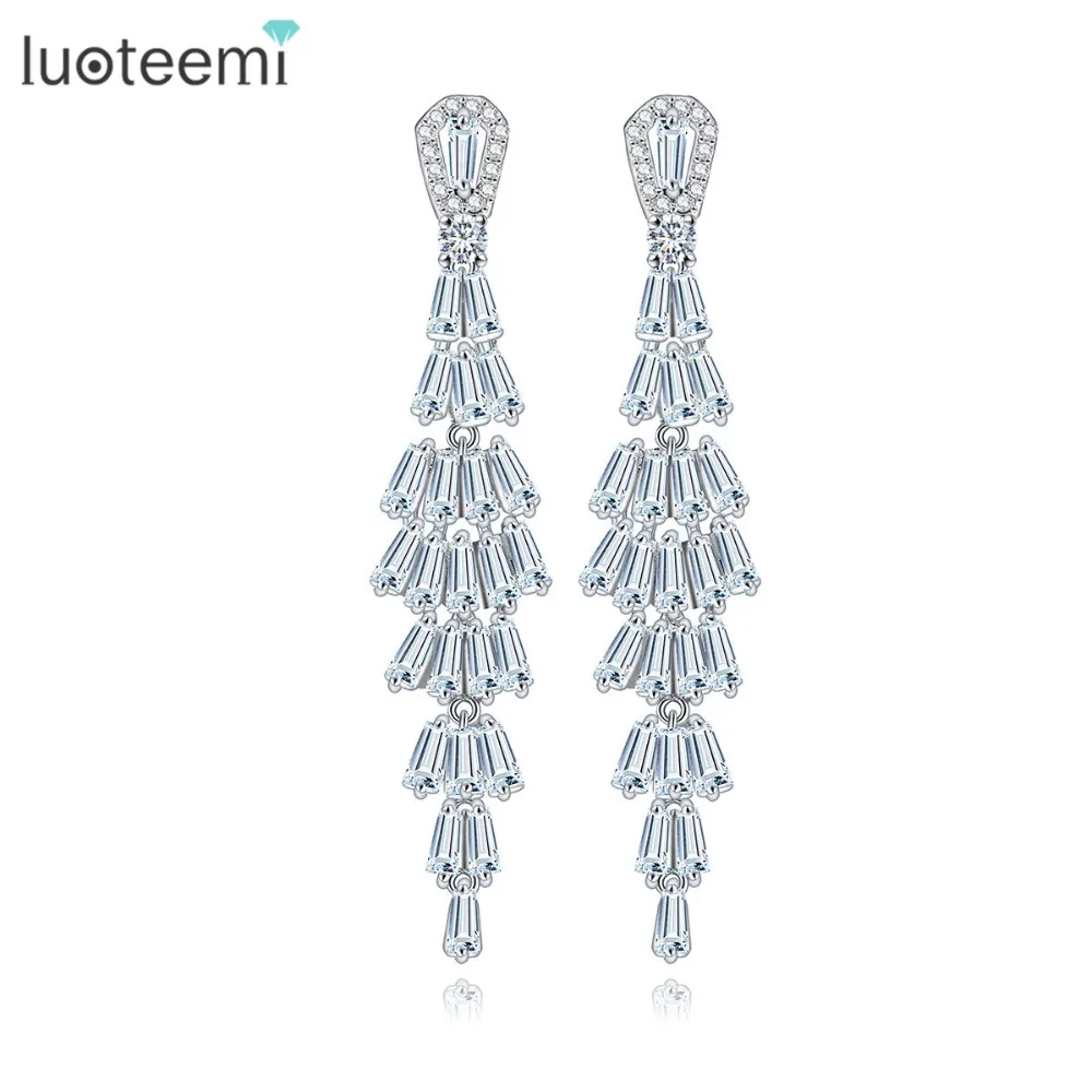 

LUOTEEMI White Gold Plated 2016 Bridal New Luxury Clear Cubic Zirconia African Statement Drop Dangle Earrings, N/a