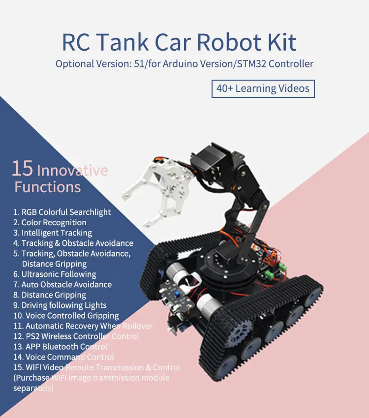 Robot Tank Car Open Source 6DOF Mechanical Arm Tracking Support PS2/APP Control 