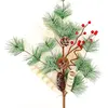 2018 newest special Artificial pine branches with frosted pine needles red Berries cypress and pine cones