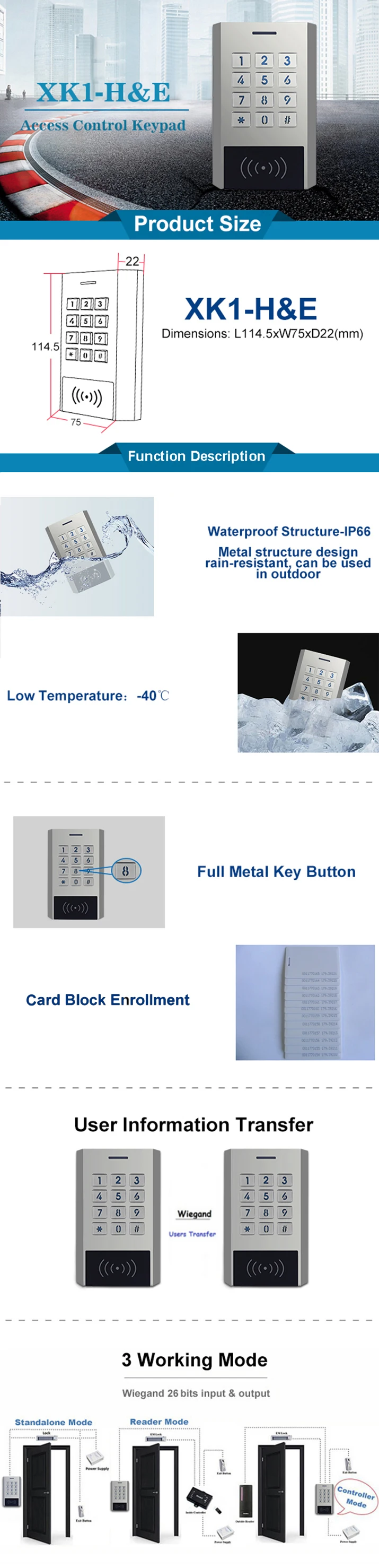IP66 Metal 125KHZ RFID Reader for Door Access Control