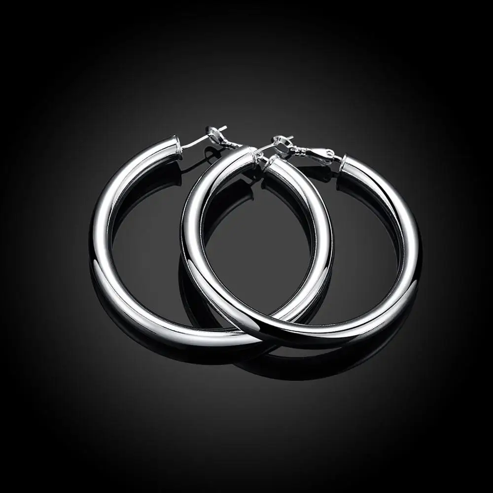 

Real Solid 925 Sterling Silver Fashion Elegant Wholesale Big Round Hoop Earrings for Women Wedding & Engagement Party Jewelry, N/a