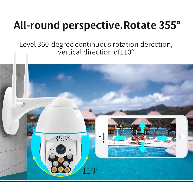 HAOCAM V380 H.265 1080P 2MP 3.6mm Waterproof Full color Onvif MINI Wifi IP Dome PTZ Network IP Camera