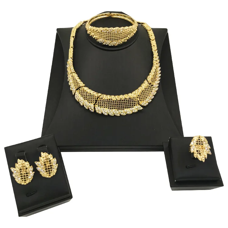 

2019 new Popular African Jewelry Sets Wholesale African Fashion Jewelry Set Bridal Necklace, Gold