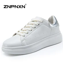 New 2015 Women Shoes Leather Fashion Wedge Sneakers Women Trainers White Sport Shoes Woman Flats Zapatillas Mujer