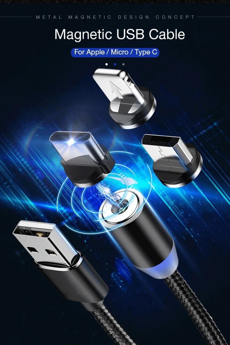 Hot sale 2.4A 3 in1 Nylon magnetic USB data line  charging USB cable for android and Type C and ios