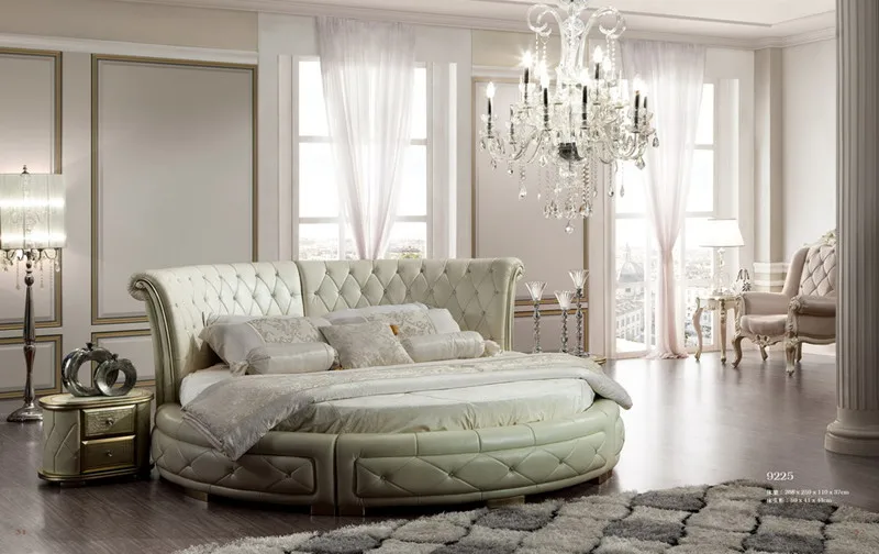 şampanya rengi gümüş boyalı yuvarlak yatak, benzersiz tasarım kral deri