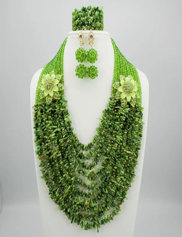 

Beautifical bridal bracelet green wedding jewelry set glass jewelry XGS82, Picture