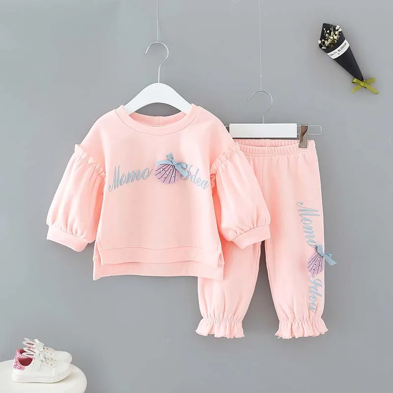 wholesale lantern sleeve kids clothes sets long sleeve  spring autumn top and pants clothing girls