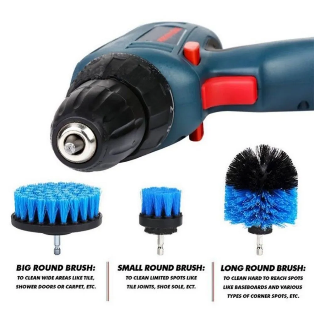 Tdfbrush 3pcs/set Electric Drill Brush Kit Plastic Round Cleaning Brush