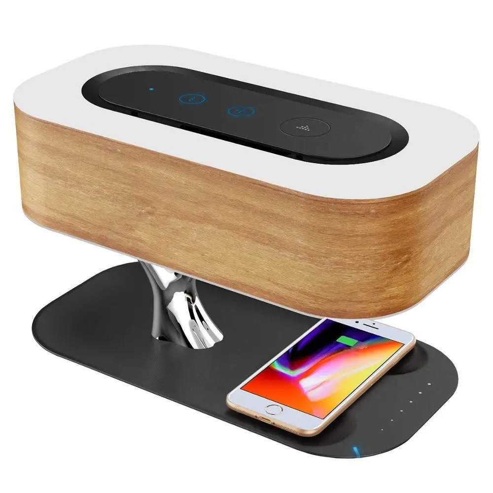 

trending products 2021 new arrival Light of the tree new technology fast wireless charger with speaker and night lamp, Wood & black