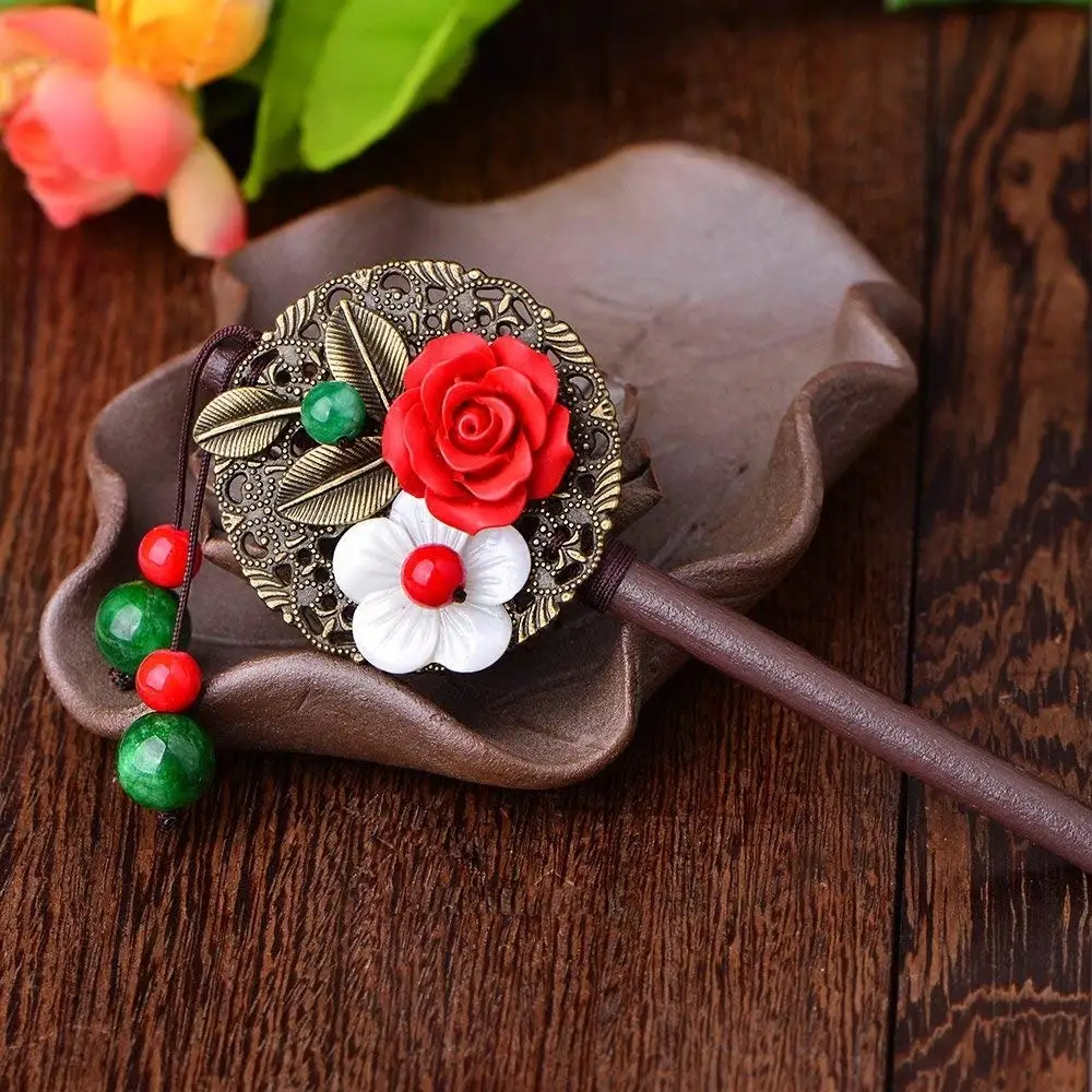 usongs Yunnan ethnic characteristics wind vintage jewelry first hairpin Chinese clothing hand-classical palace step shake dish made hairpin