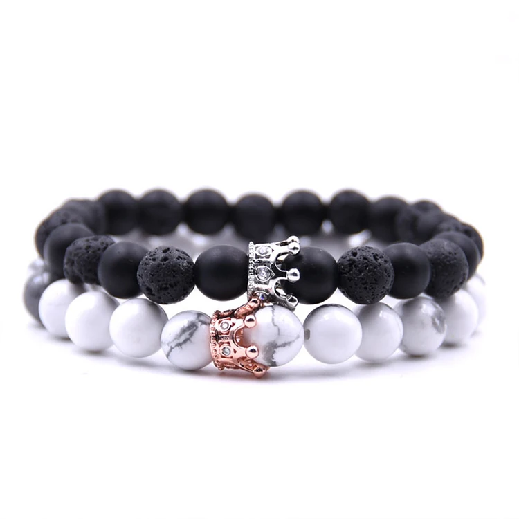 

Couple Bracelet Charms Stone Beads Men Jewelry Crown Bracelets For Women Bangles, As picture