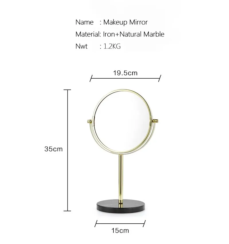 Luxury Gold Marble Stone White Round Desktop Makeup Mirror For Home