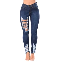 

708061 Newest Fashion cheap Custom High Waist Fashion Ripped Women Designer Jeans