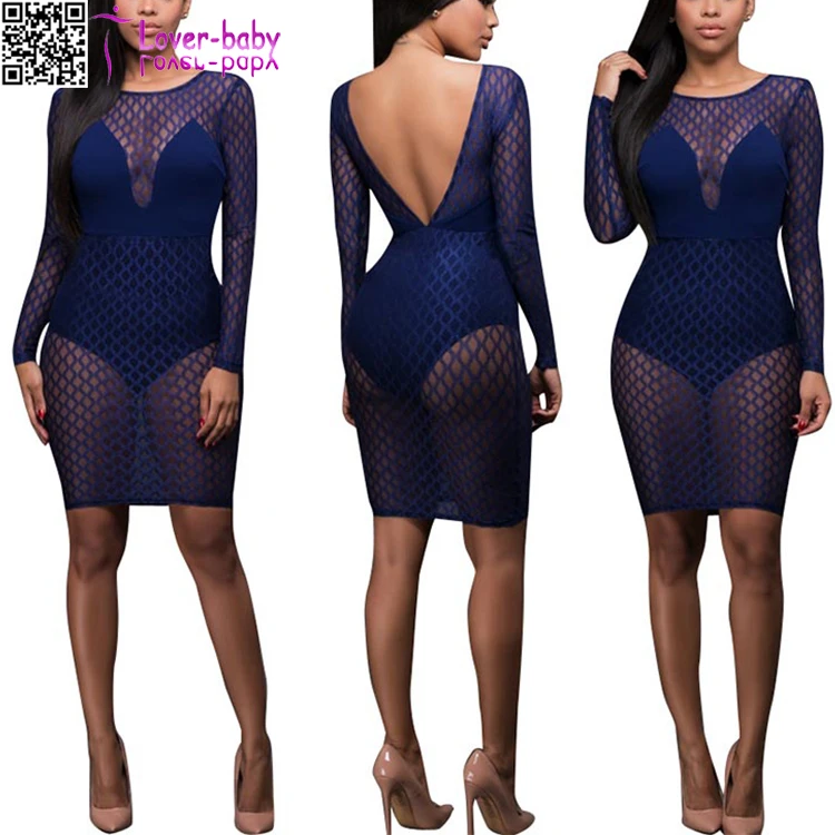 

Navy-Blue Sexy Mesh women Bodysuit latest net dress designs L81191, As shown