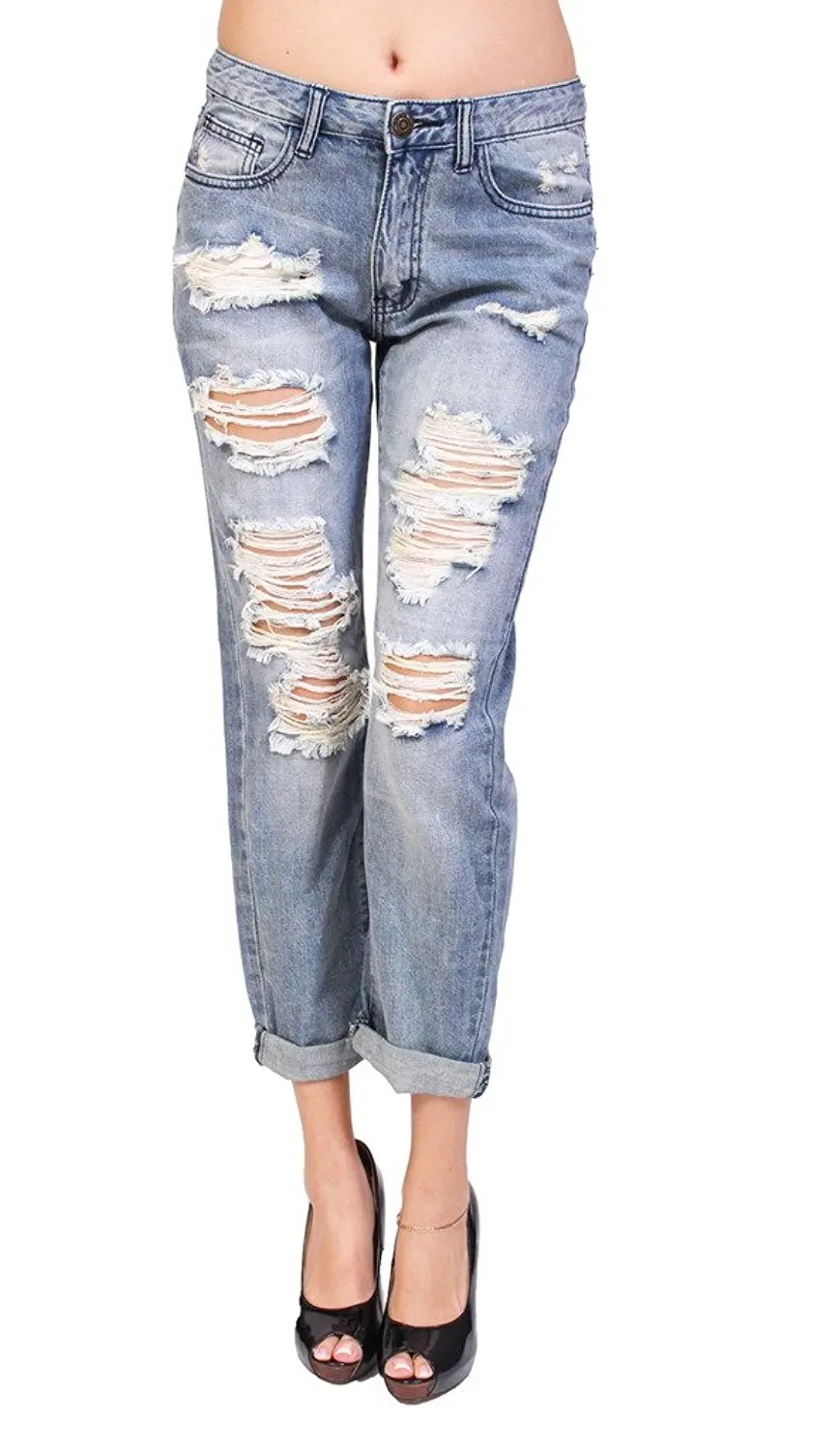 women's destroyed boyfriend jeans