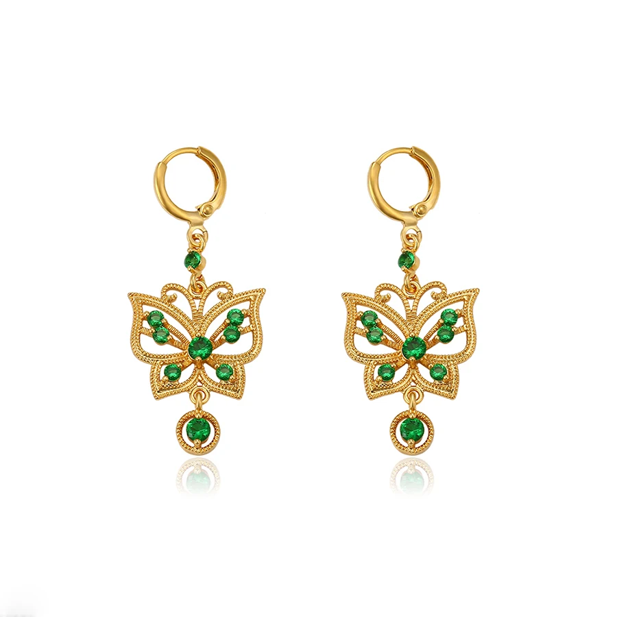 

93753 xuping jewellery 24K gold plated jewelry dubai gold earring butterfly shape with crystal earrings hanging