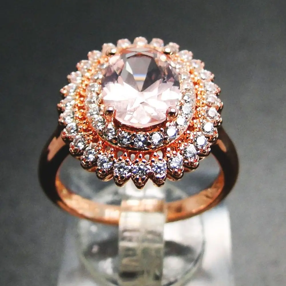 

925 Sterling Silver Rose Stone Wholesale Jewelry Oval 7*9mm Pink Morganite Engagement Ring