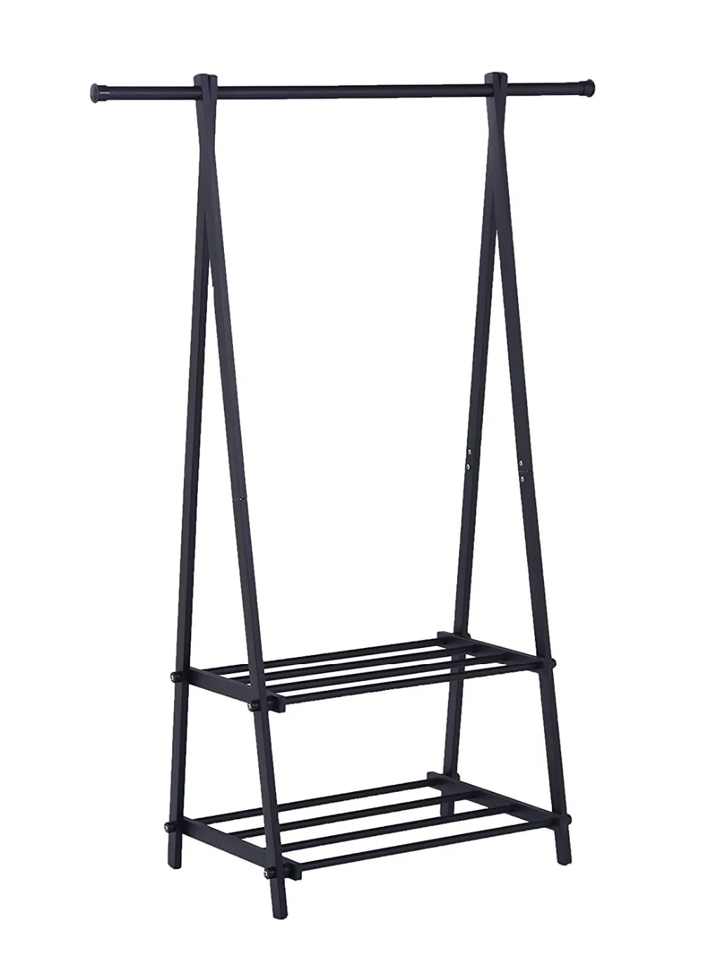 Heavy Duty Black Metal Coat Rack With 2tier Storage Shelves For