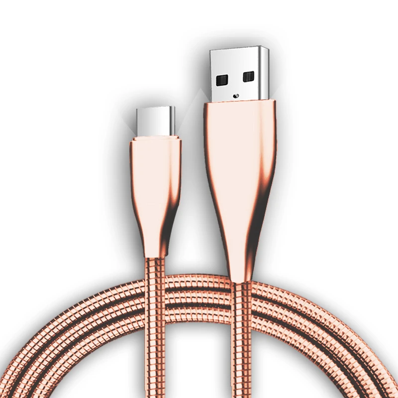 

Wik-MS Wholesale High Quality 1m Zinc Alloy Shell Flexible Metal Hose Micro USB cable for Type-i and for Samsung, Gold, silver