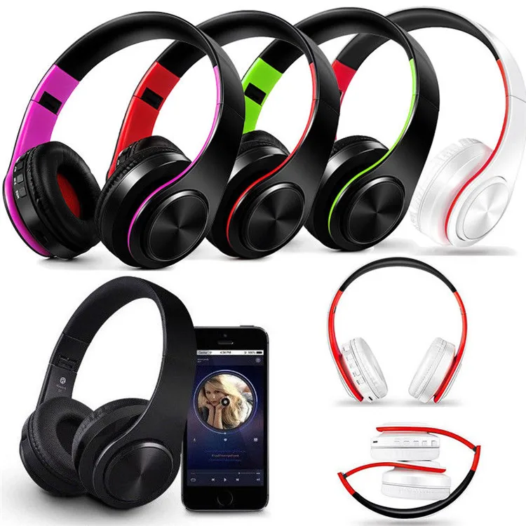 

Foldable Wireless Headphones Adjustable Stereo Headset with Mic TF card MP3, Black-red;pink;blue;green;orange