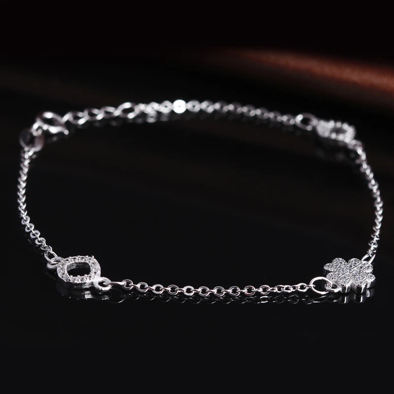 

High quality 925 Sterling Silver clover shape Diamond Bracelets for Girls