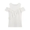 OEM Service Sexy Cut Out Shoulder Solid O Neck Ruffle Short Sleeve blouse