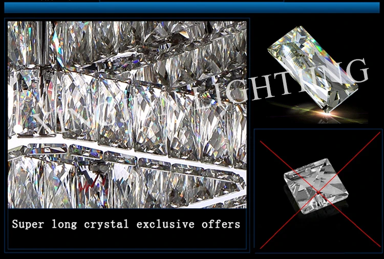 Multi-combination led modern Stainless Steel Crystal decorative square ceiling lamp