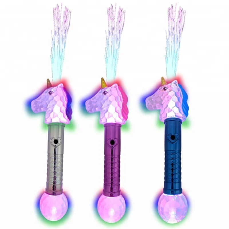 Light Up Flashing Unicorn Wand With Fiber Optics And Prism Ball Led