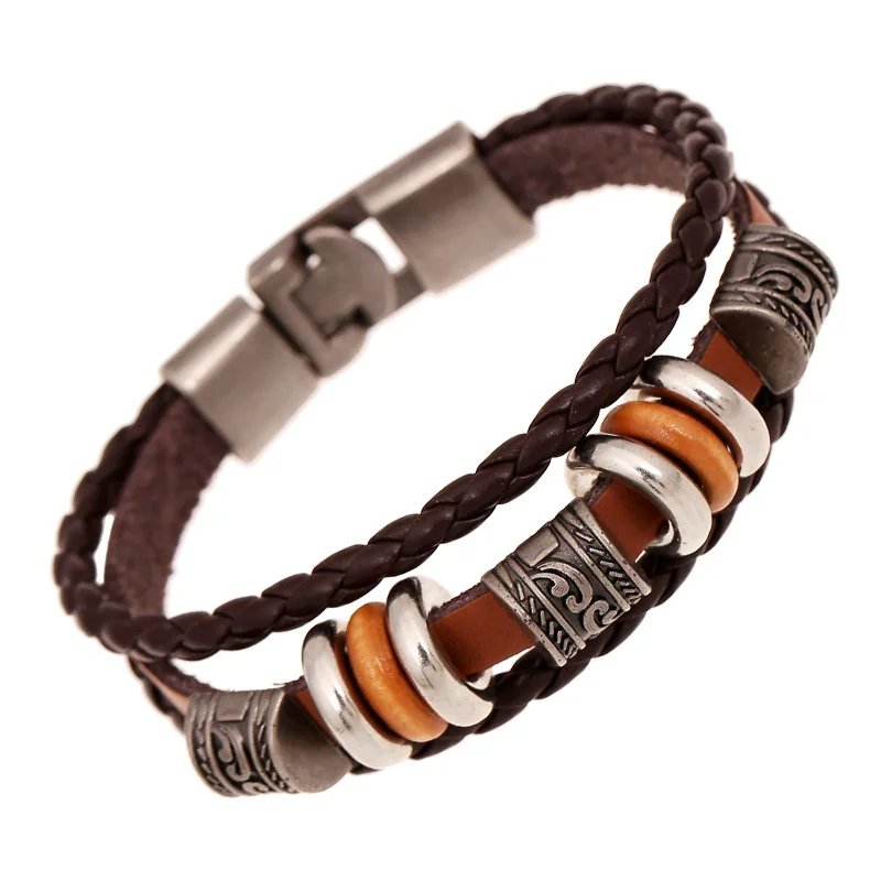 

European and American Weaving Bracelet Wholesale Yiwu Small Commodity Double 11 Explosive Style Handmade Leather Bracelet