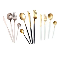 

30% OFF Wedding Elegant Cupitol Style Matte Gold Stainless Steel Knife Spoon Fork Flatware Cutlery Set with White Handle